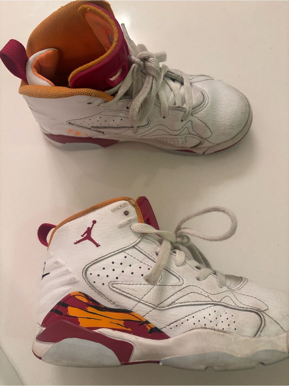 Jordan Kids White Sneakers with Pink & Orange Accents